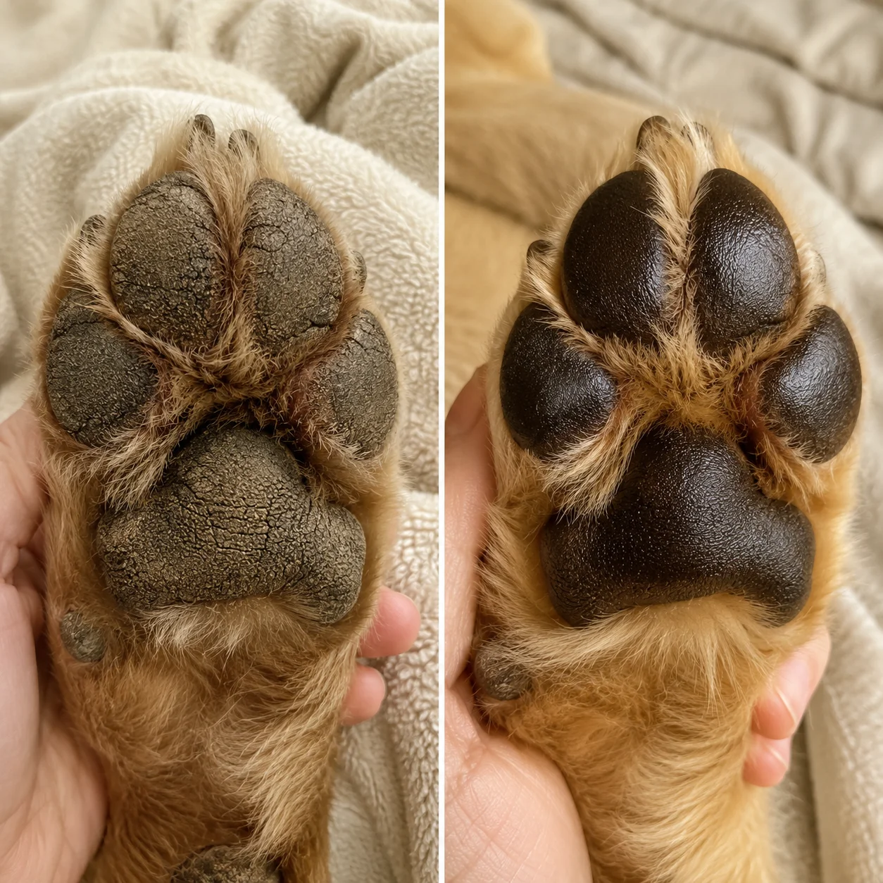 Before and after PawMelle paw care